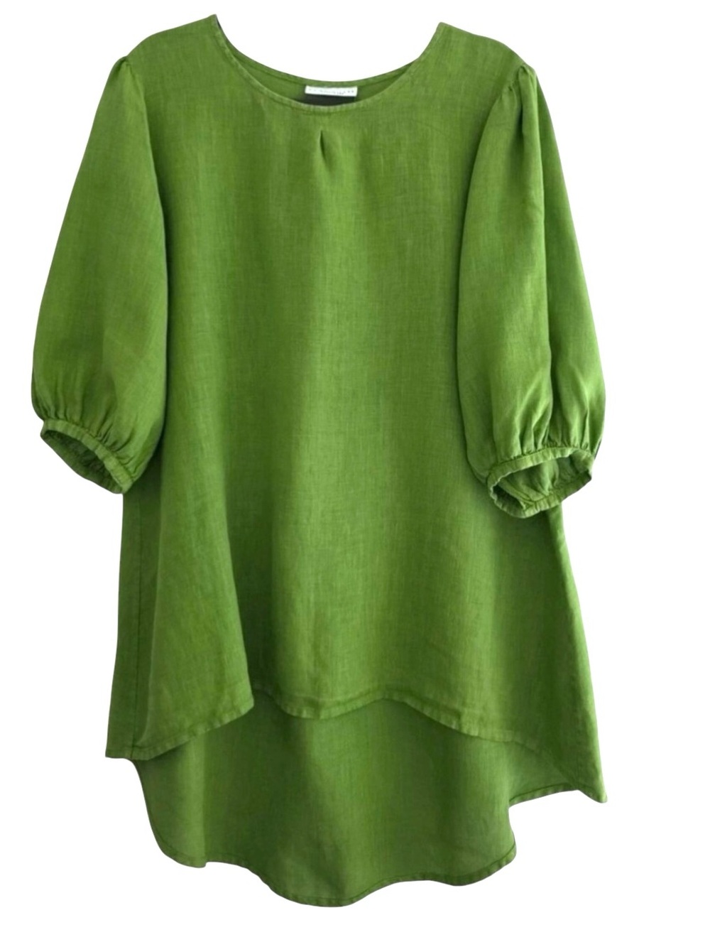Bryn Walker Green Organic Cotton High Low Balloon 3/4 Sleeve Top Size L Made USA